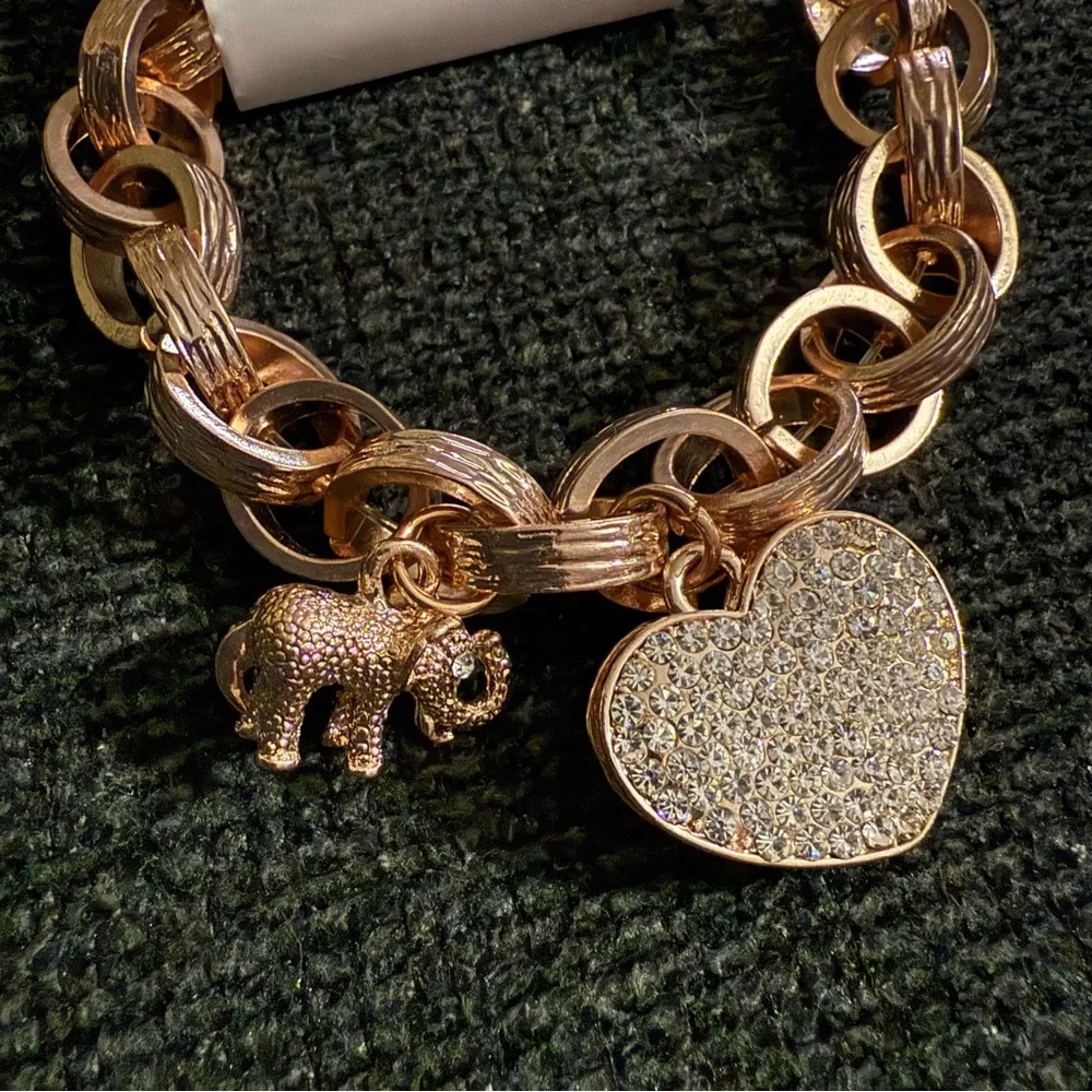 New York & Company Rose Gold Heart Charm Link Bracelet